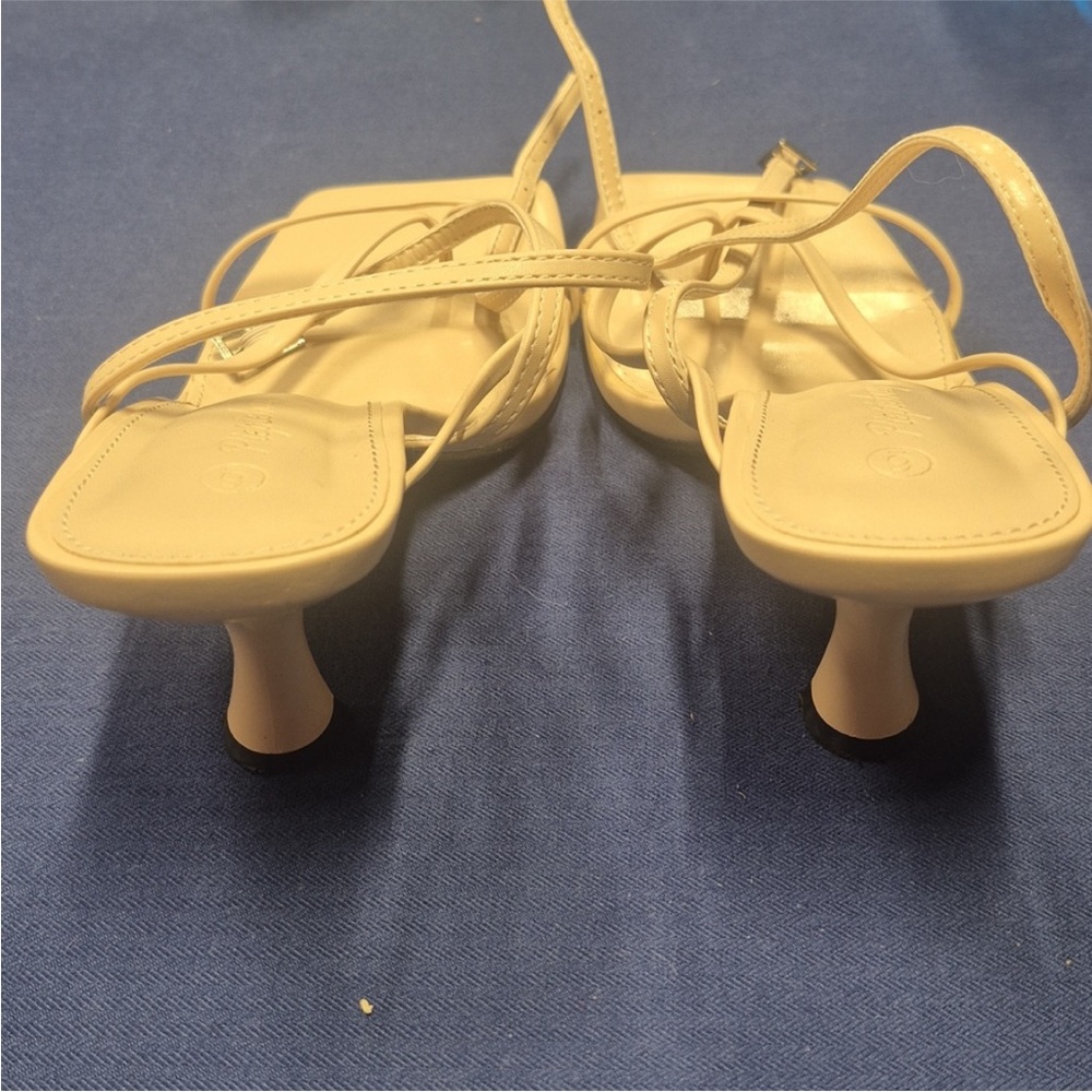 PiePieBuy Women's Lace Up Heeled Sandals Square Flip Flop High Heels Size 6 - Picture 5 of 6
